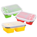 Reusable Silicone Collapsible Lunch Box, 3 Compartment food Storage Box, Traveling Silicone Lunch Box for Kids